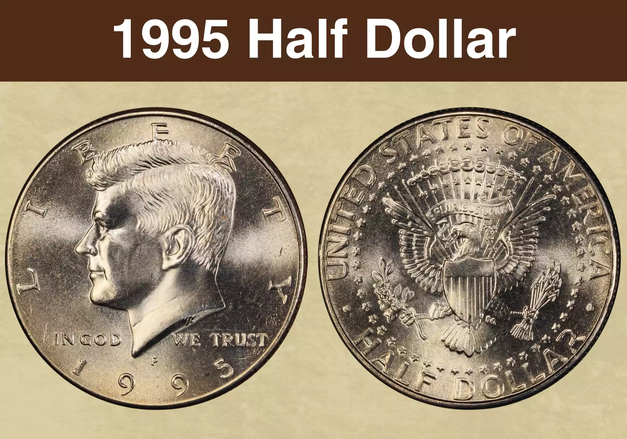 1995 Kennedy half dollar obverse and reverse — business strike and silver proof comparison